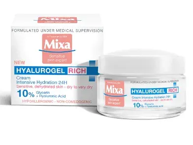 Интензивно хидратиращ крем за суха и чувствителна кожа Mixa Hyalurogel Rich 50 ml.