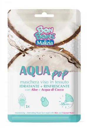 Malizia Bon Bons Aqua Pop Тъканна маска за лице Алое и Кокосова вода 25 мл.